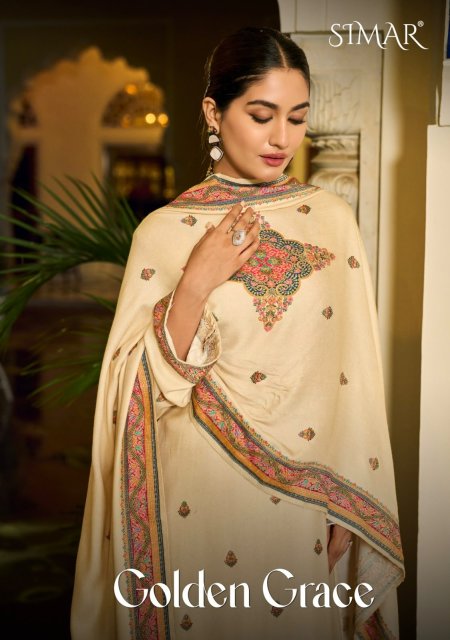 Golden Grace By Glossy Simar Viscose Pashmina Dress Materials 